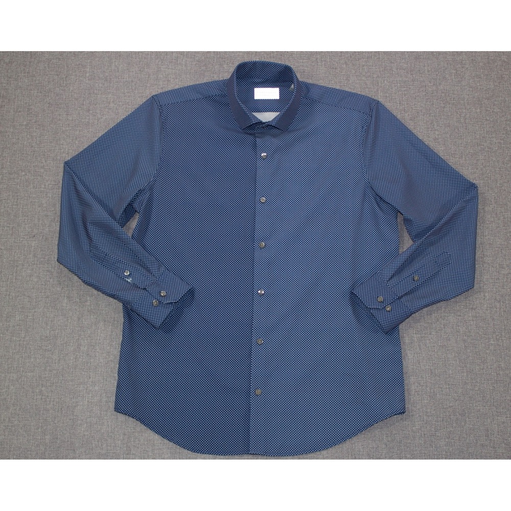 Perry Ellis Portfolio Shirt Slim Fit Mens Med 15-15.5 Blue Performance Tech Dot
